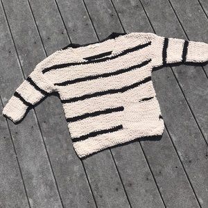 Fluffy Striped 3/4 Sleeve Sweater